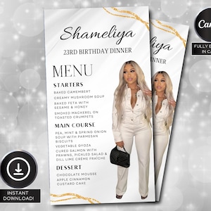 Editable Birthday Picture Menu, Full Picture Menu and Drink Card, Event Menu Template, Birthday Dinner Table Menu, Canva Template