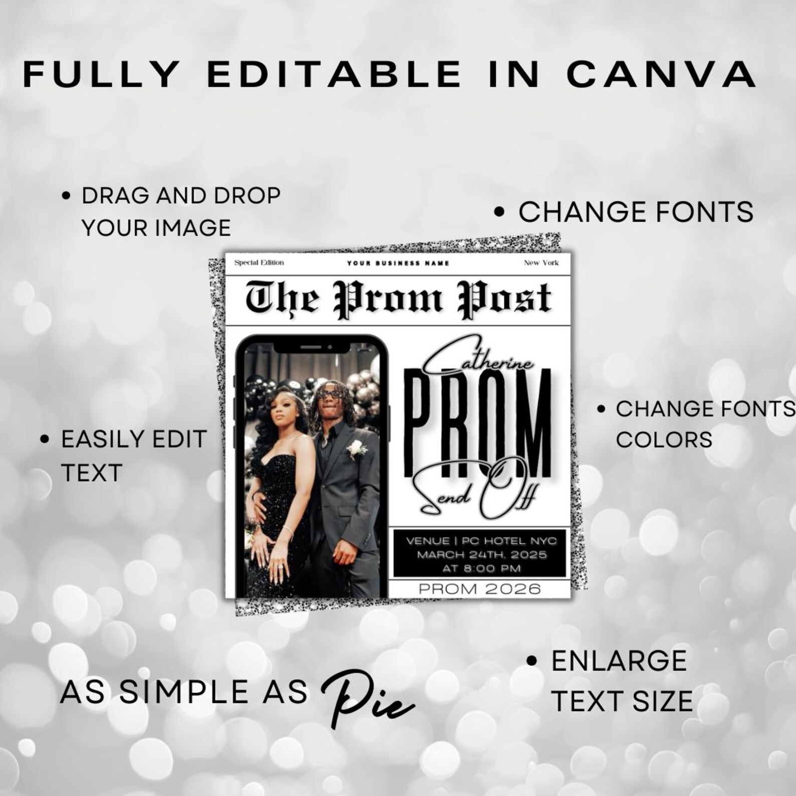 Instant Prom Design Newspaper Prom Send off Flyer, DIY Prom Flyer, Prom Canva Template ...