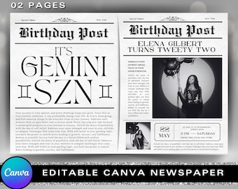 Canva Birthday Newspaper Template, Editable Newspaper Birthday, Large Newspaper Template, Birthday Newspaper For Photography