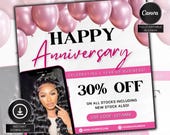 Business Anniversary Flyer, Wig Lash Hair Nail Anniversary Flyer, CEO Birthday Flyer, Celebration Flyer, Business Birthday Sale Flyer Canva