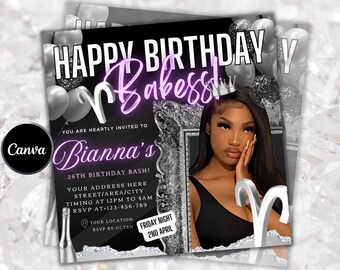 Aries Birthday Flyer, Aries Bash Flyer, Birthday flyer, Birthday Girl, Party Flyer,Celebration Flyer, Birthday Event,Purple Birthday Invite