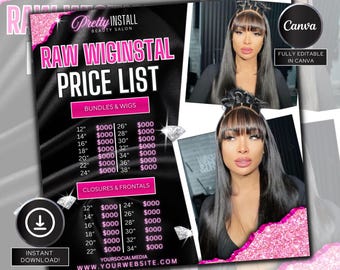 Braids Pricelist, Hair Styles Braiding Price Guide, DIY Flyer Template Design, Beauty Salon Price Sheet, Premade Lash hair Nails Price List
