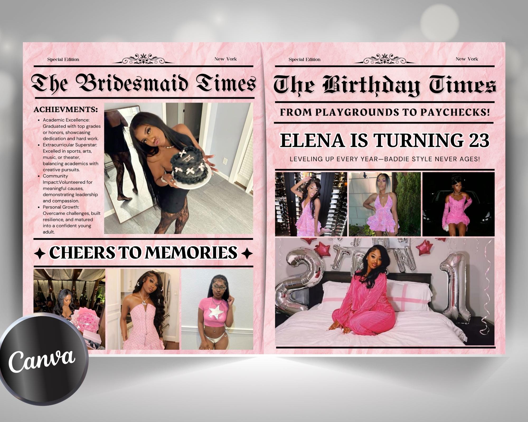 Pink Birthday Newspaper Canva Template, Birthday Newspaper Template ...