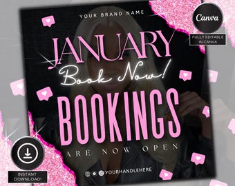 January Booking Flyer, New Year Hair Flyer, New Year Braid Flyer, New Year Braid Flyer, New Year Lash Flyer, New Year Wax Flyer, Makeup