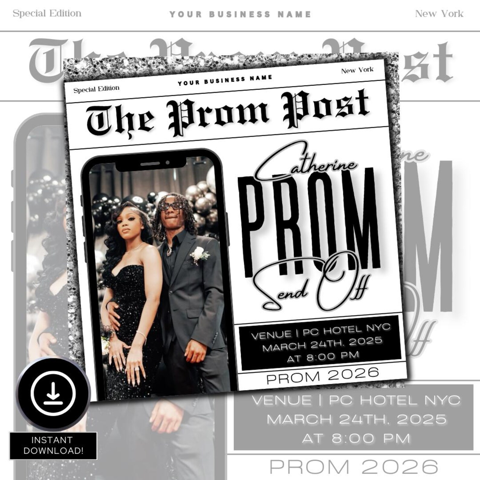 Instant Prom Design Newspaper Prom Send off Flyer, DIY Prom Flyer, Prom Canva Template ...