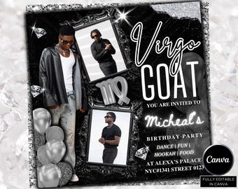 Man Vir-Goat Birthday Flyer, Virgo Birthday Flyer, Bday boy Flyer, Birthday Event Celebration Flyer, Birthday Party Invite Canva Template