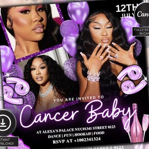 Purple Cancer Birthday Flyer, Cancer Bash Flyer, Birthday flyer, Party Flyer,Celebration Flyer, Birthday Event,Purple Birthday