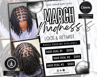 March Locs and Retwist Bookings Flyer,Locs & Styles Flyer,Social Media Dread Locks Flyer,hair Flyer,Braids Flyer,March Madness Man Locs Flye