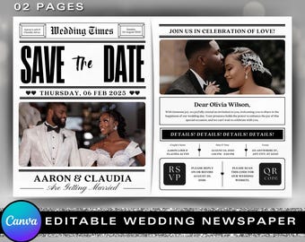 Wedding Newspaper Template with Photo, Wedding Newspaper Template, Wedding Program, Newlywed Times, Editable Newspaper Itinerary, Marriage