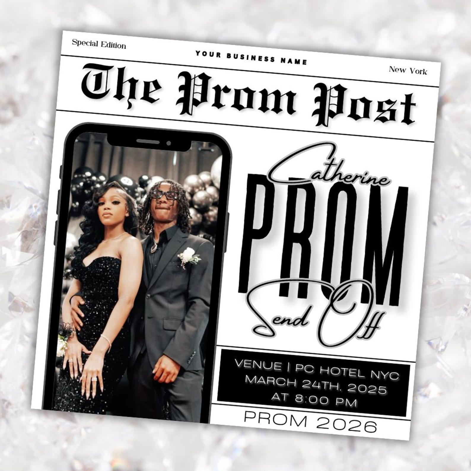 Instant Prom Design Newspaper Prom Send off Flyer, DIY Prom Flyer, Prom Canva Template ...
