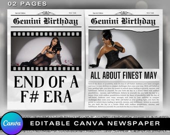 Canva Birthday Newspaper Template, Editable Newspaper Birthday, Large Newspaper Template, Birthday Newspaper For Photography