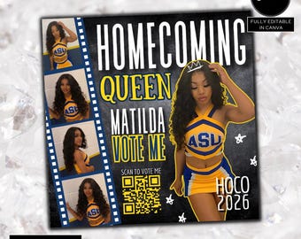 Homecoming Flyer Template, Editable Canva Homecoming Queen Flyer, School Dance Poster, HOCO Event Flyer, DIY Text, Instant Download