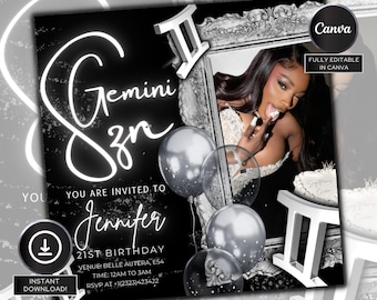 Gemini Birthday Flyer, Gemini Bash Flyer,Birthday flyer,Birthday Girl,Party Flyer,Celebration Flyer,Birthday Event,Birthday Invite