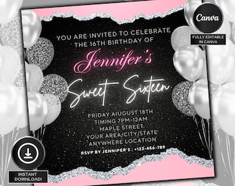 Happy Birthday Flyer, Editable Birthday Flyer, Birthday Girl Invitation, Birthday Invite Template, Birthday Party, Birthday Dinner
