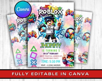 Editable Roblox Birthday Invitation, Roblox Party Invite,  Kids Birthday Invite, Printable Template, Canva Template, Instant Download