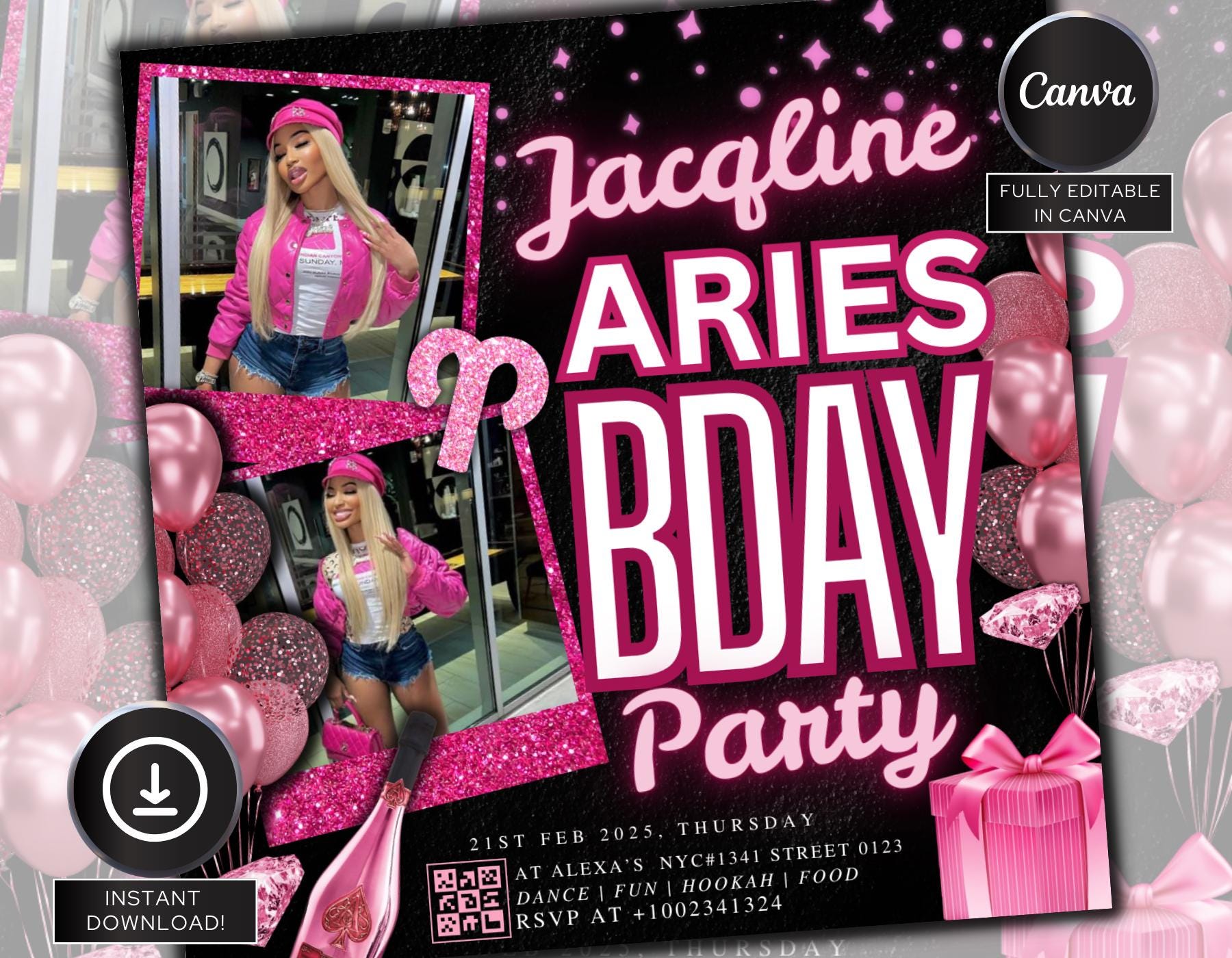 Aries Birthday Flyer, Aries Bash Flyer, Birthday flyer, Birthday Girl, Party Flyer,Celebration Flyer, Birthday Event, Baddie Birthday Invite