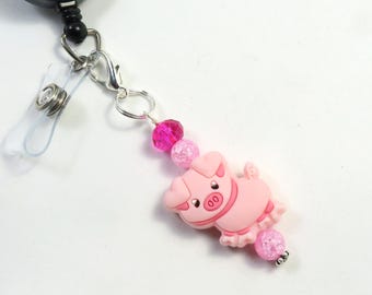Pig charm, badge charm, keychain, pink pig charms, beautiful beaded charms, gifts, zipper pulls