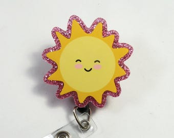 Cute sun badge reel, acrylic badge reel, beautiful sunshine badge reel, retractable badge reel