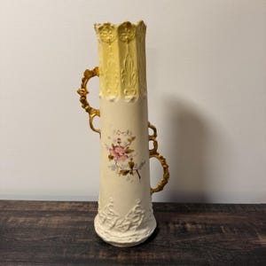 Antique RStK Turn-Teplitz Amphora Vase - Art Nouveau Gilded Floral Porcelain Ewer, Made in Austria Circa 1900 - 11" Tall