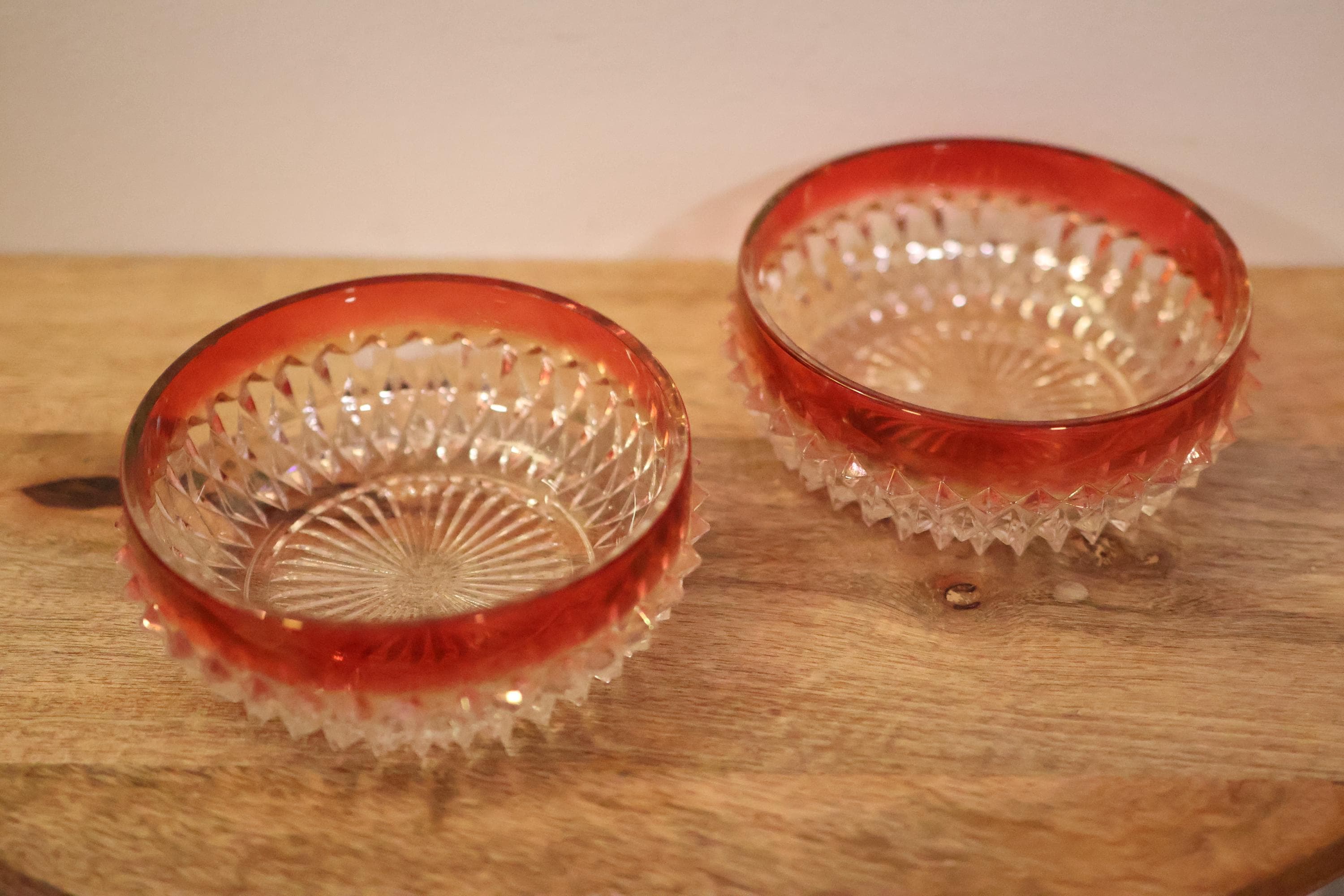 Cut to Clear Cranberry Glass Bowls - Etsy