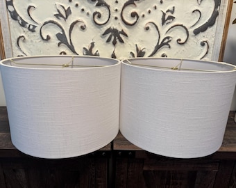 1 Pantalla de lámpara cilíndrica de lino texturizado con textura, pantallas de lámpara de tela tejida blanca para lámparas de mesa, decoración de iluminación minimalista moderna, 38 cm (15").