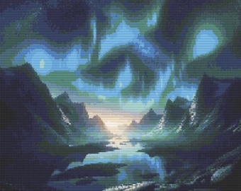 Kruissteekpatroon noorderlicht – Aurora Borealis, liggend (pdf-patroon)