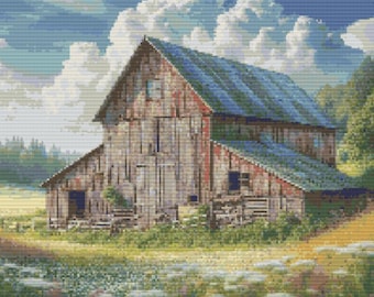 Old Red Barn Cross Stitch Pattern – Rustic Farmhouse (PDF Pattern)