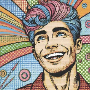 Pop Art Man- Cross Stitch Pattern, PDF Instant Download, colorful, Rainbow, X Stitch Pattern, Hand Embroidery Pattern