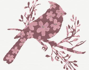 Flower Cardinal Cross Stitch Pattern | Nature Embroidery (PDF Download)