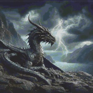 Stormy Dragon Cross Stitch Pattern – Fantasy Needlework (PDF Download)