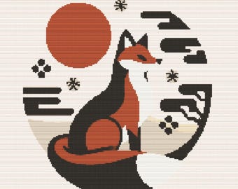 Japanese Fox Cross Stitch Pattern – Woodland Animals (PDF Pattern)