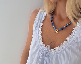 ISOLA Necklace Blue/Chocolate | Beaded Statement | Personalised Jewellery |  Colorful Layering |  Gift for her