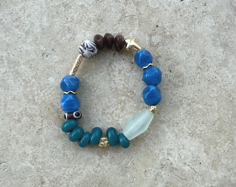 LUCIA Bracelet | Blue Stretch Bracelet | Handmade Boho Beaded Bracelet | Coastal Statement Jewellery | Ocean-Inspired Bracelet