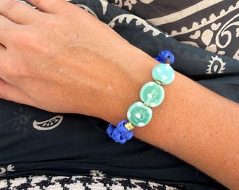 STEVIE Bracelet | Blue Turquoise Beaded Bracelet, Speckled Ceramic Polka Dot, Boho Multi Bead, Gift for Her