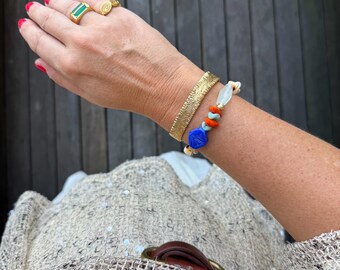 MARGOT Bracelet | Cobalt Blue Coral Beaded Bracelet, Mixed Shell Charm, Boho Statement, Gift for Her