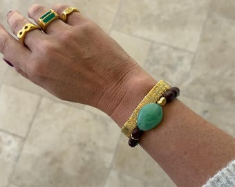 HAZE Bracelet | Boho Stretch Bracelet | Jade Green & Chocolate Beaded Bracelet | Handmade Statement Jewellery | Gift for He