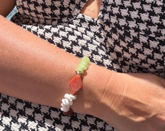OLIVE Bracelet | Green Brown Beaded Bracelet, Java Glass Ceramic Statement, Gold Toggle Clasp, Gift for Her