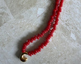 LANAI Initial necklace - Cherry, Personalised Beaded Letter Necklace, Gift for Her