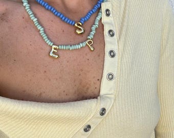 LANAI Initial Necklace  | Blue | Personalised Beaded Letter Necklace | Gift for Her