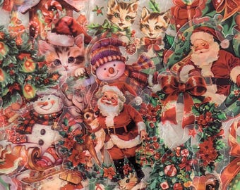 50pcs Vintage Christmas Stickers, Retro Santa Holiday Sticker Pack for Journals, Laptops, Planners, Gifts, Greeting Cards, Holiday Crafts