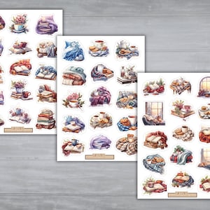 Book Lover Sticker Sheet Bundle: Cozy Reading Room Planner Stickers