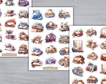 Book Lover Sticker Sheet Bundle: Cozy Reading Room Planner Stickers