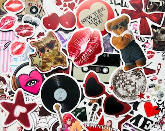 50PCS Red Downtown Girl Aesthetic Stickers - Trendy Urban Fashion Vinyl Decals