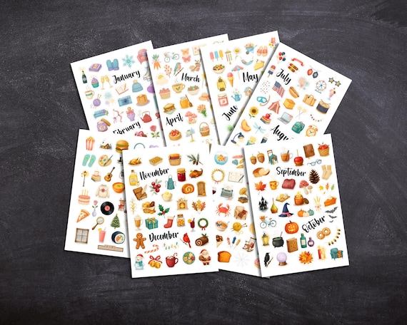 Monthly Planner Stickers, Aesthetic Seasonal Sticker Pack for Decorating Journal, Scrapbook, Planner, Diary, Notebook, Calendar, Laptop