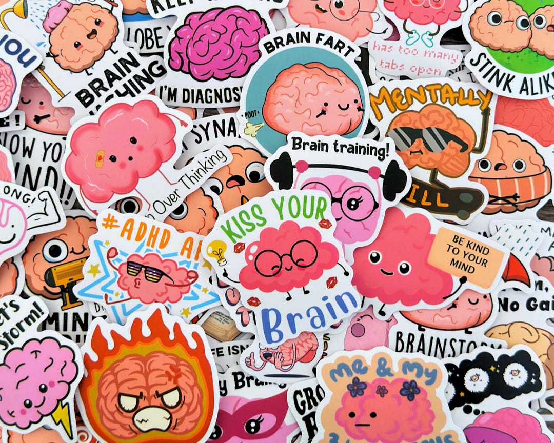 10-50pcs Funny Brain Stickers, Mental Health Humor & Overthinking Self ...