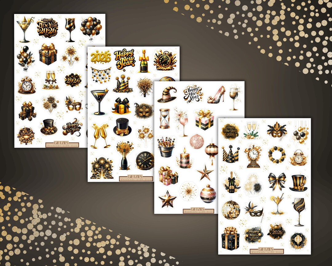 New Year Sticker Sheet, 2026 Happy New Year Celebration Stickers for ...