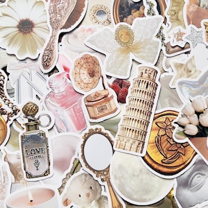 50pcs Aesthetic Girly Stickers, White Vintage Minimal Stickers for Planners, Laptop, Phone Case, Kindle, Y2K Stickers, Retro Stickers