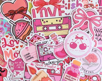 10-50pcs Girly Self Love Stickers, Pink Aesthetic Stickers for Book Lovers, Planners, Laptop, Phone Case, Kindle, Y2K, Retro