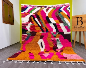 Handmade Berber Wool Rug – Beni Ourain Abstract Earth Tone Carpet
