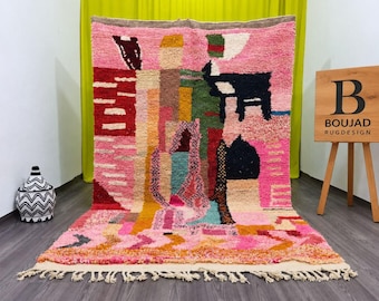 Handmade Moroccan Pink Wool Rug – Custom Bohemian Decor